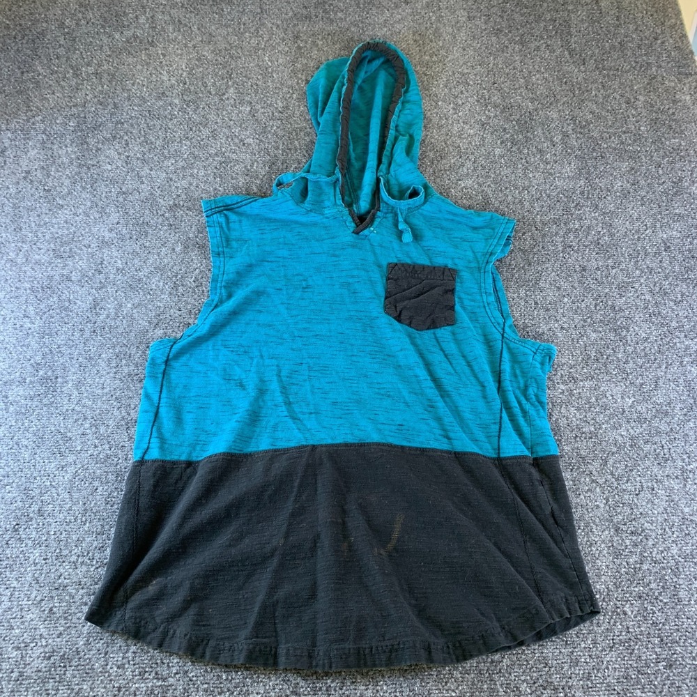 Civil Sektor Hooded Tank Top Mens Large Blue Black Good Colorblock Sleeveless
